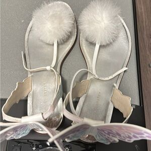 Sophia Webster Silver Sandals with White Pom-Poms